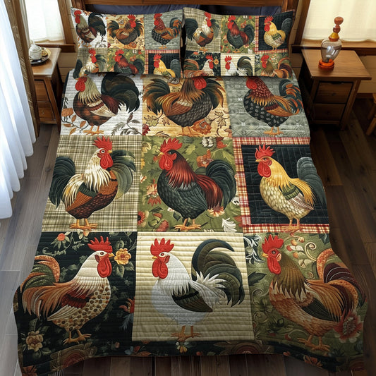 Rustic Rooster 3-Piece Quilted Bedding Set NCU0TH890