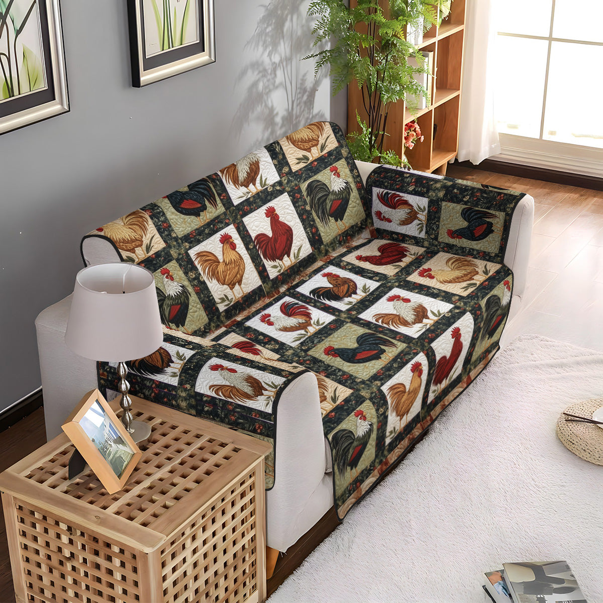 Rustic Rooster Quilt Quilted Sofa Cover NCU0PT955