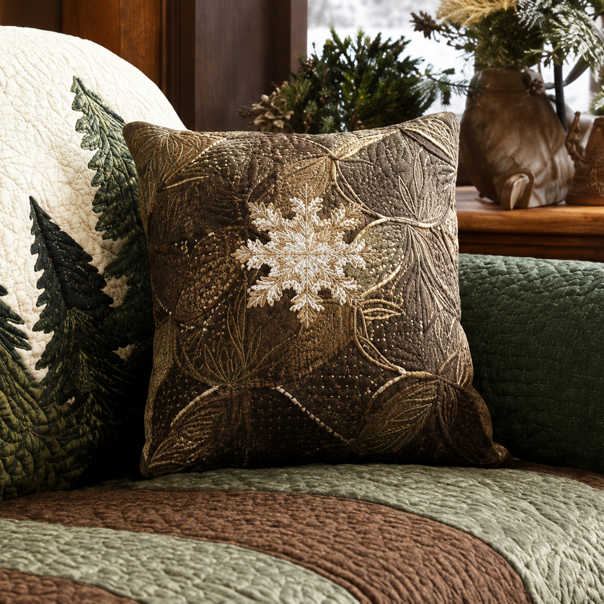 Rustic Snowflake Quilted Pillow Case NCU0DV2443