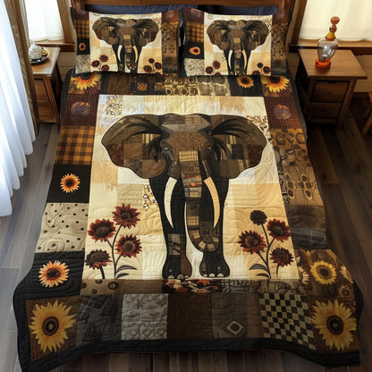 Rustic Sunflower Elephant 3-Piece Quilted Bedding Set NCU0TH899