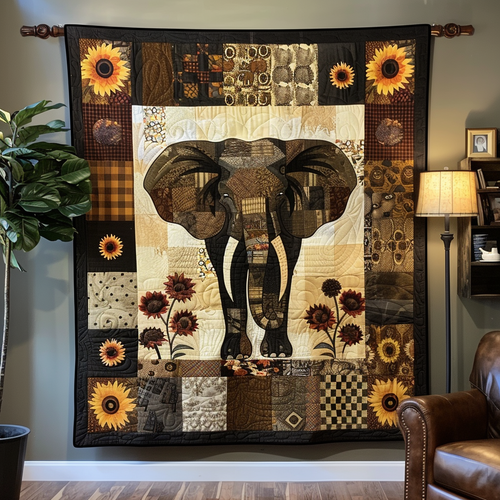 Rustic Sunflower Elephant Quilted Blanket NCU0TH730