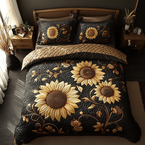 Rustic Sunflower Quilted Bedding Set NCU0DV095