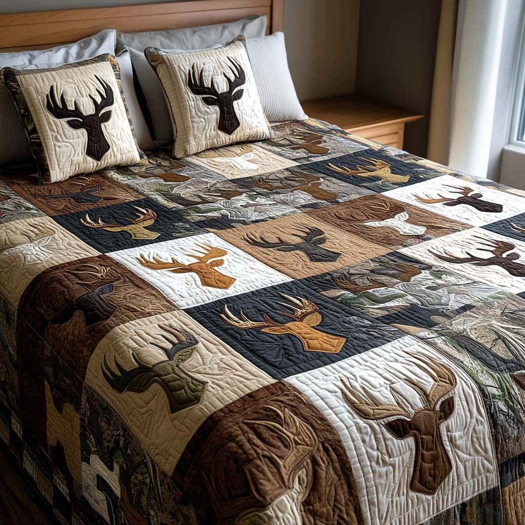 Rustic Antlers 3-Piece Quilted Bedding Set NCU0NNT2643