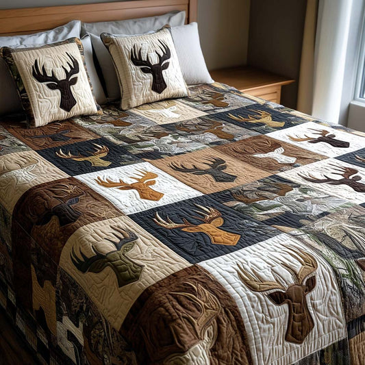 Rustic Antlers 3-Piece Quilted Bedding Set NCU0NNT2643