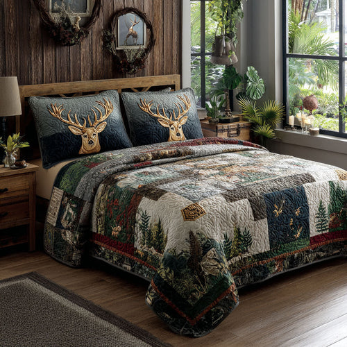 Rustic Antlers 3-Piece Quilted Bedding Set NCU0PTT2424