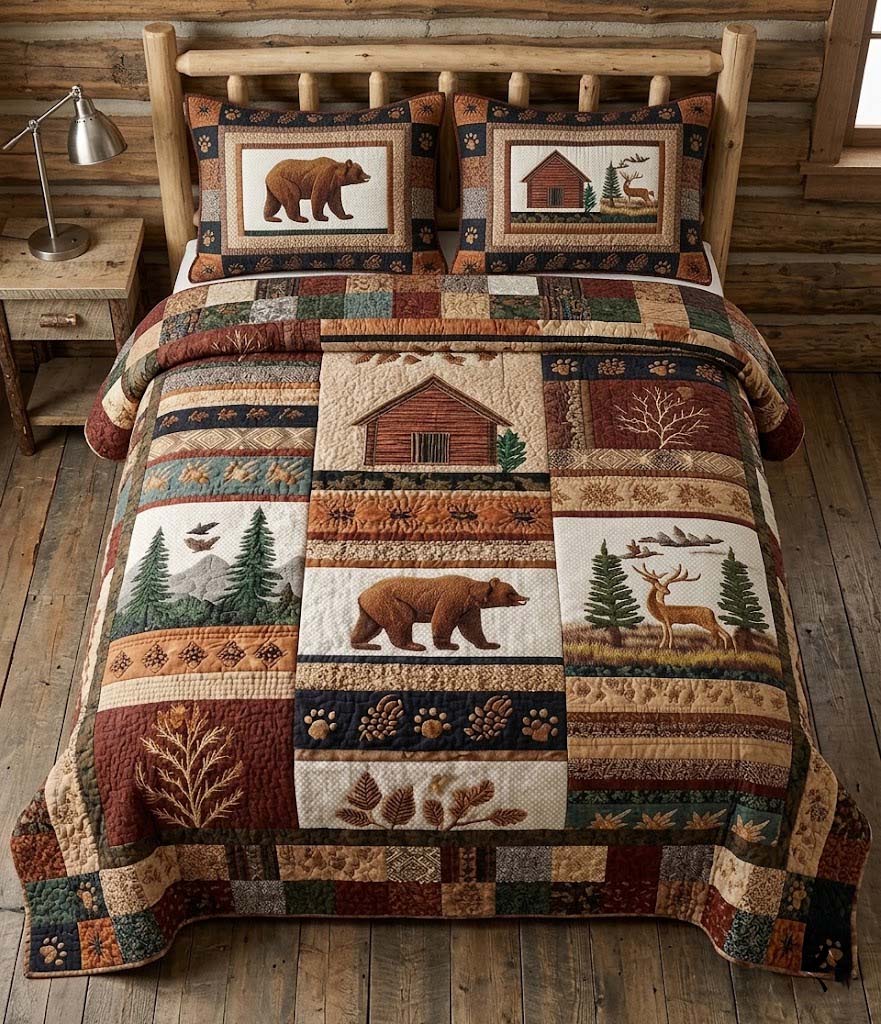 Rustic Bear Lodge 3-Piece Quilted Bedding Set NCU0DQQ0735