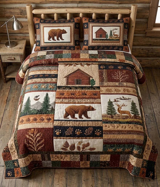 Rustic Bear Lodge 3-Piece Quilted Bedding Set NCU0DQQ0735