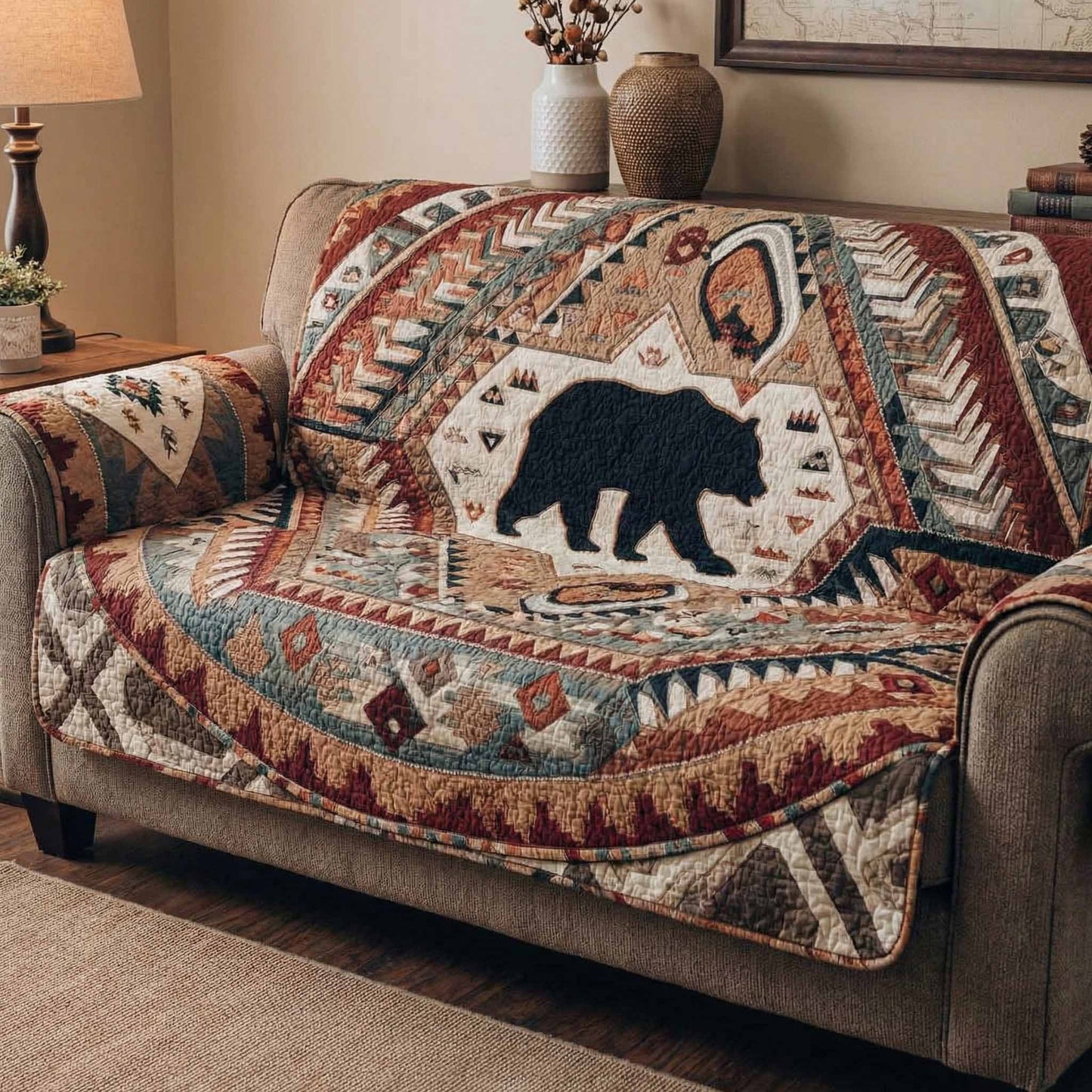 Rustic Bear Quilted Sofa Cover NCU0NXD1596