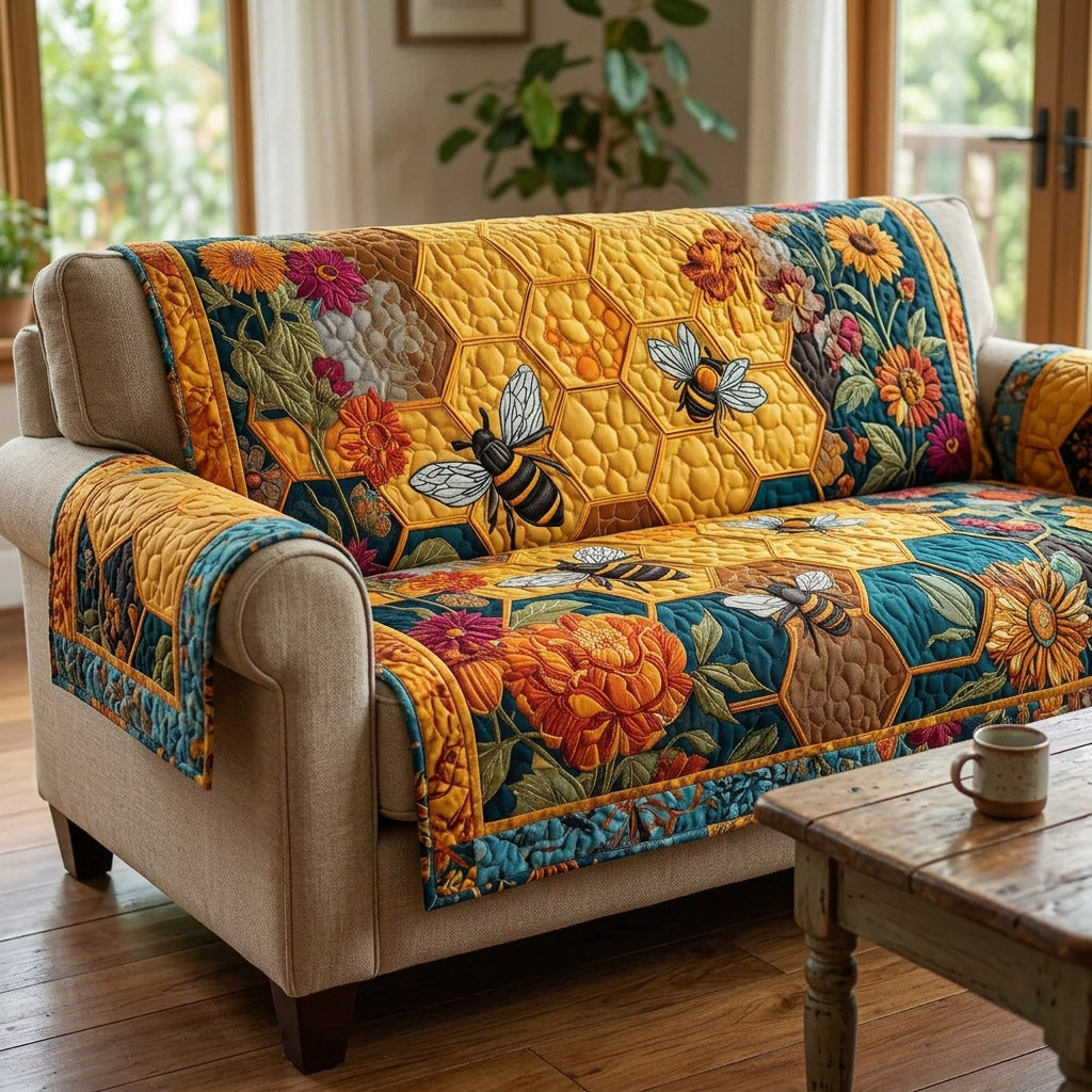 Rustic Bee Honeycomb Quilted Sofa Cover NCU0HNH1171