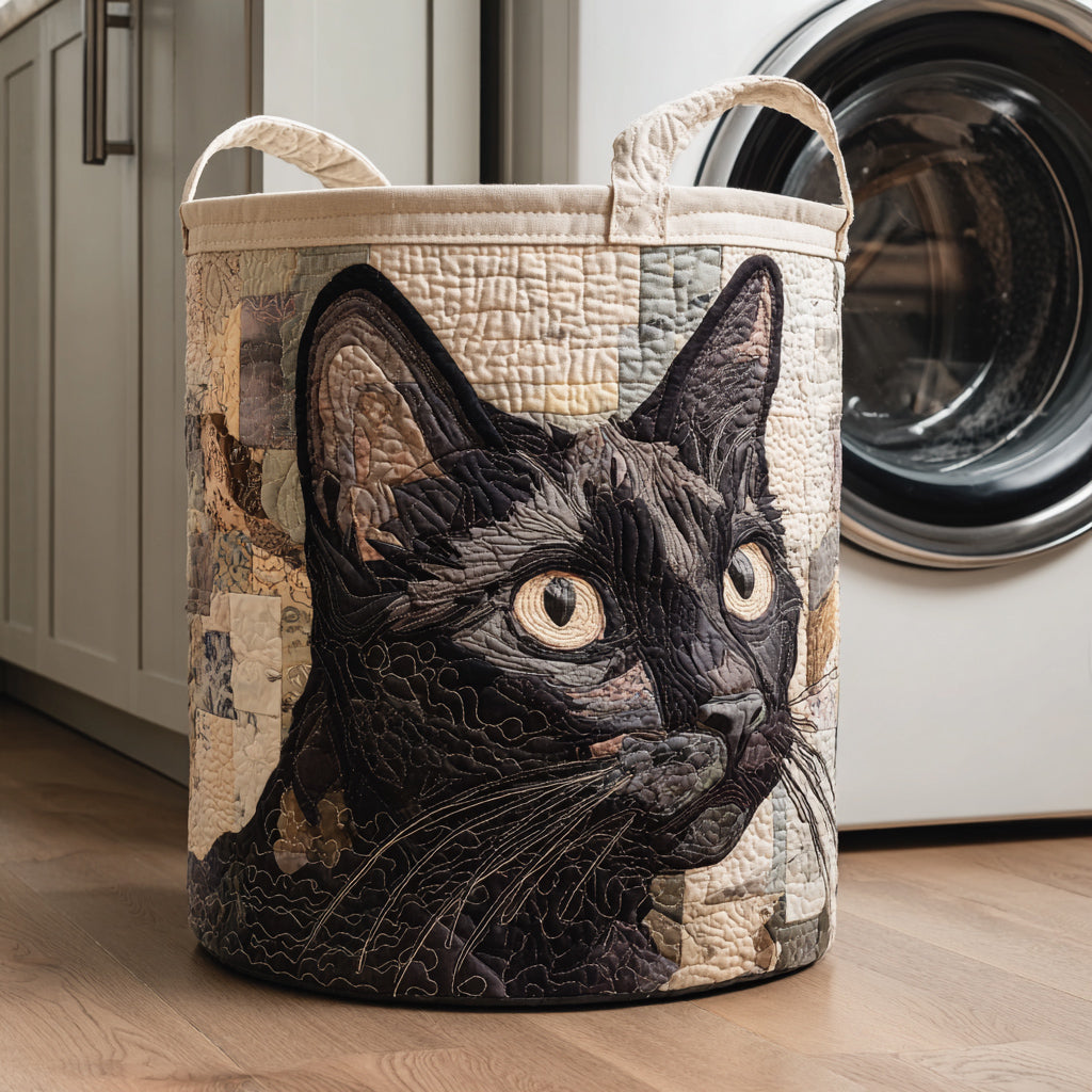 Rustic Black Cat Quilted Laundry Basket NCU0HNH036