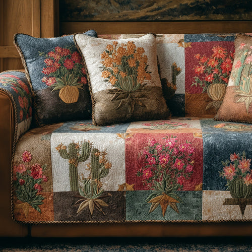 Rustic Cactus Garden Quilted Sofa Cover NCU0LDH227