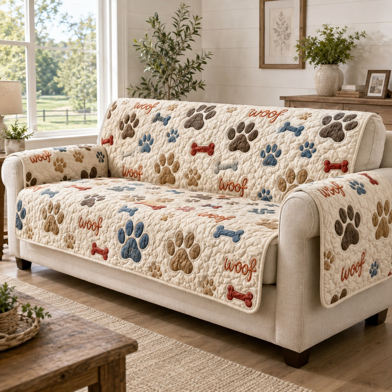 Rustic Canine Tracks Quilted Sofa Cover NCU0PVL1016
