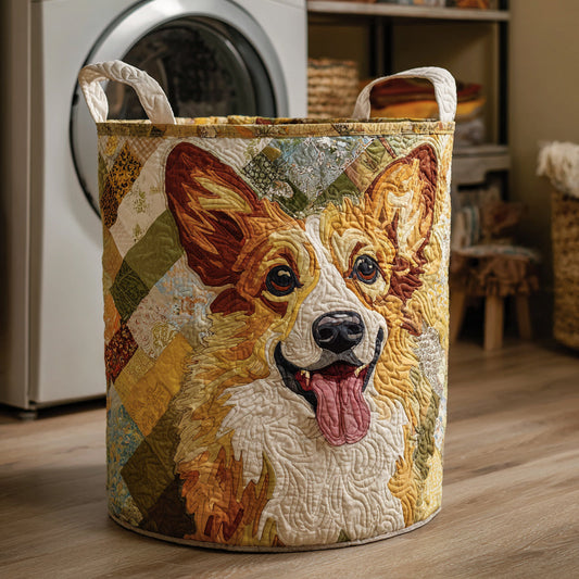 Rustic Corgi Quilted Laundry Basket NCU0HNH217