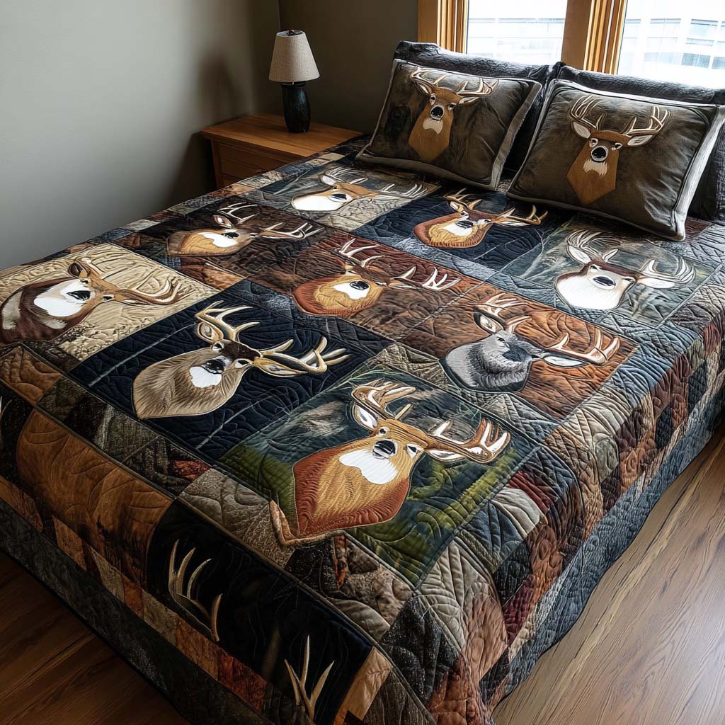 Rustic Deer 3-Piece Quilted Bedding Set NCU0NNT2644