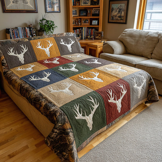 Rustic Deer Blocks Quilted Blanket NCU0LDH870