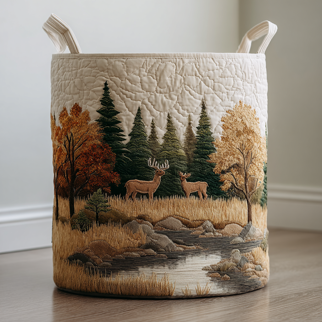 Rustic Deer Quilted Laundry Basket NCU0DDK1559
