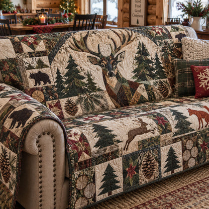 Rustic Deer Retreat Quilted Sofa Cover NCU0PTT3445