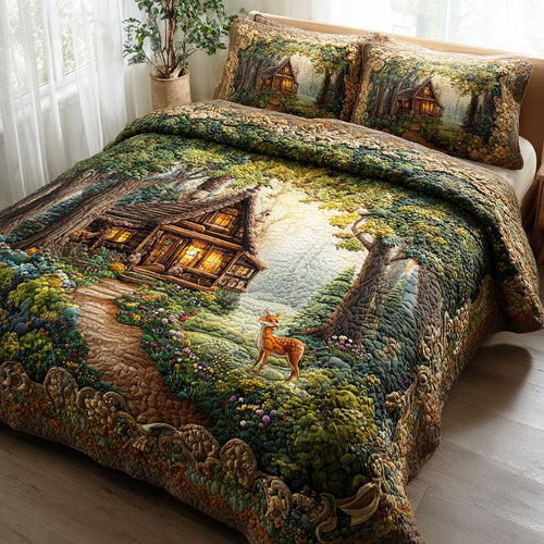 Rustic Evergreen Path 3-Piece Quilted Bedding Set NCU0NTD1132