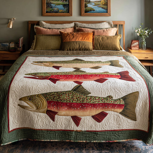 Rustic Fish Collage Quilted Blanket NCU0LDH830