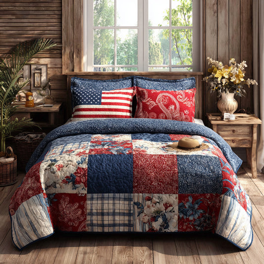 Rustic Flag Floral 3-Piece Quilted Bedding Set NCU0PVL849