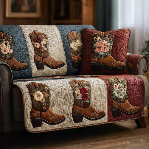 Rustic Floral Boots Quilted Sofa Cover NCU0LDH176