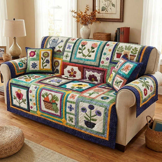 Rustic Gardening Quilted Sofa Cover NCU0HNH967