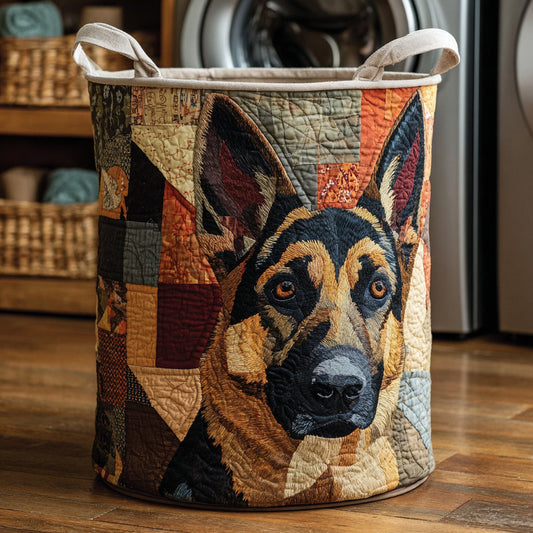 Rustic German Shepherd Quilted Laundry Basket NCU0HNH065