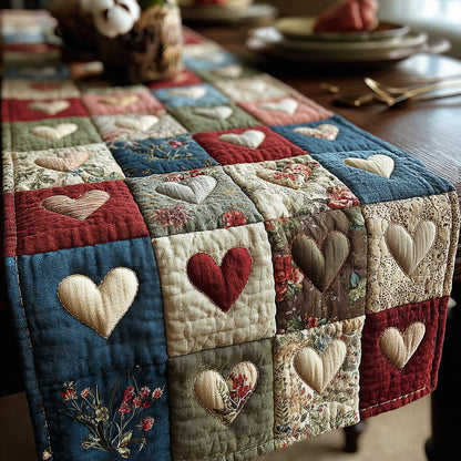 Rustic Heart Patchwork Quilted Table Runner NCU0LDH311