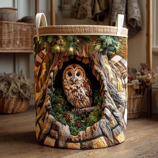 Rustic Hollow Owl Quilted Laundry Basket NCU0NXD1113