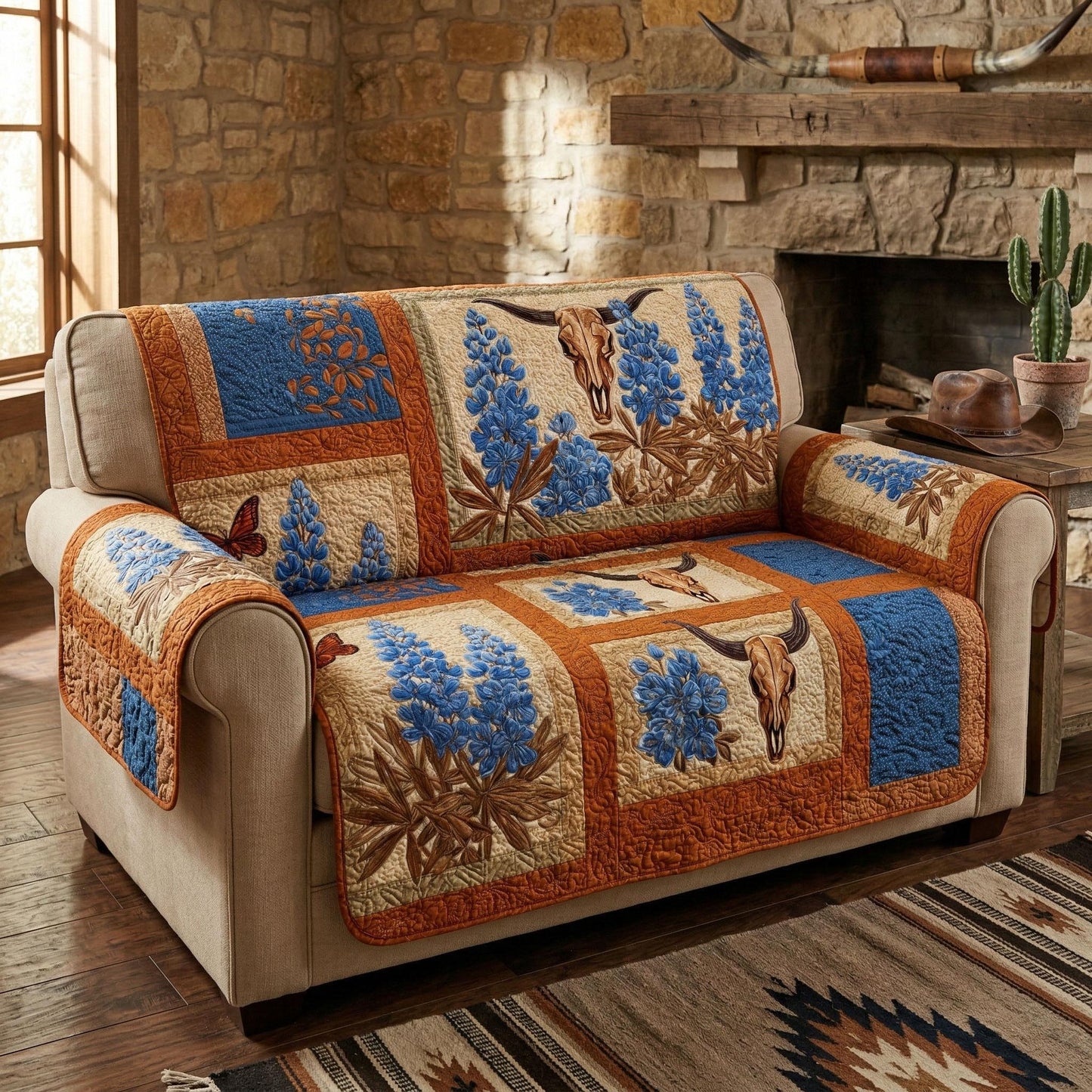 Rustic Longhorn Quilted Sofa Cover NCU0NTD1715