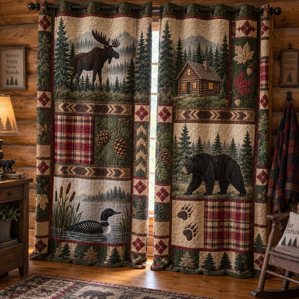 Rustic Loon Haven Quilted Curtains NCU0PVL1149