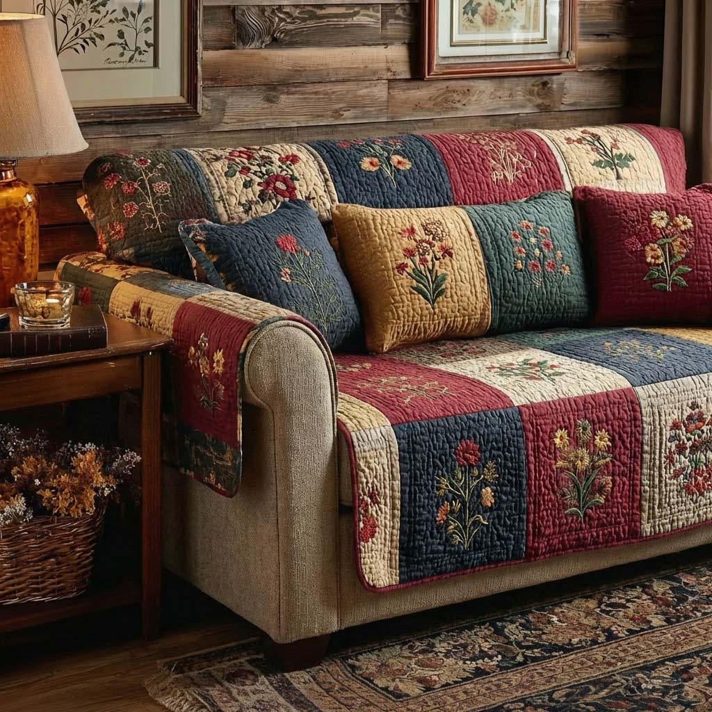 Rustic Meadow Mosaic Quilted Sofa Cover NCU0DQQ0458