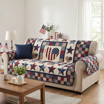 Rustic Patch Quilted Sofa Cover NCU0NTD1979