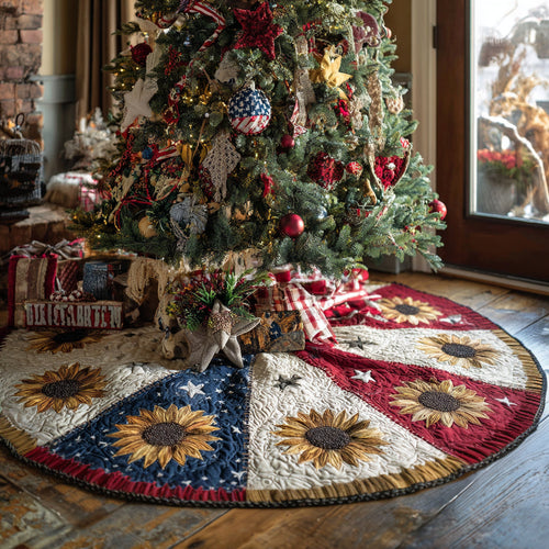 Rustic Patriot Christmas Quilted Tree Skirt NCU0DV1395