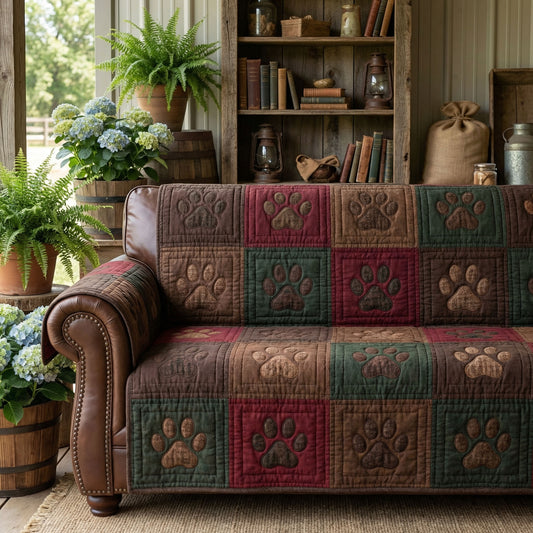 Rustic PawPrints Trail Quilted Sofa Cover NCU0PTT3026