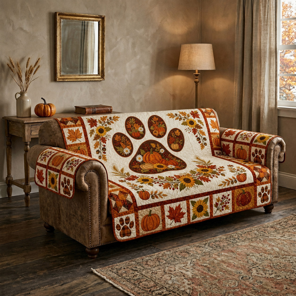 Rustic Pawprint Haven Quilted Sofa Cover NCU0HNH1208