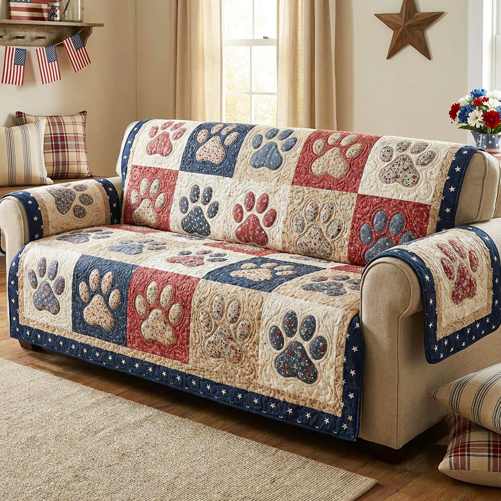 Rustic Pawprint Quilted Sofa Cover NCU0NTV1064