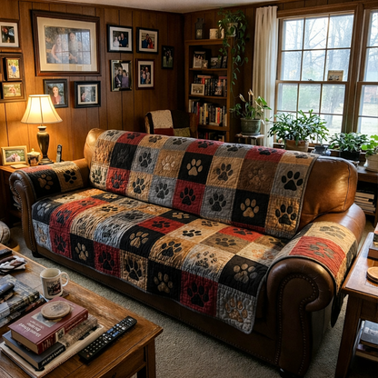Rustic Pawprint Quilted Sofa Cover NCU0PTT2622
