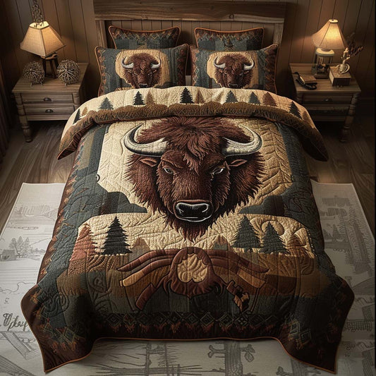 Rustic Pine Bison 3-Piece Quilted Bedding Set NCU0DQQ0495