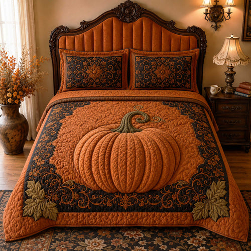 Rustic Pumpkin 3-Piece Quilted Bedding Set NCU0NTD2076