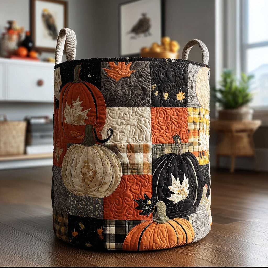 Rustic Pumpkin Fields Quilted Laundry Basket NCU0PTT3288