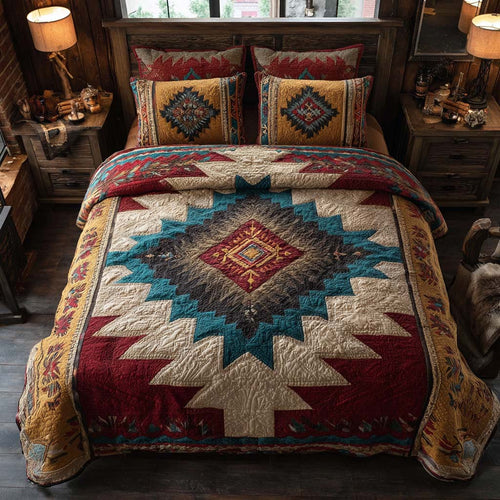 Rustic Red Diamond 3-Piece Quilted Bedding Set NCU0NXD1089