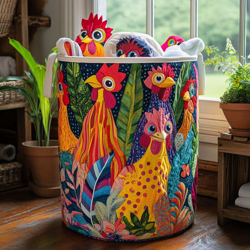 Rustic Roosters Quilted Laundry Basket NCU0PTT787