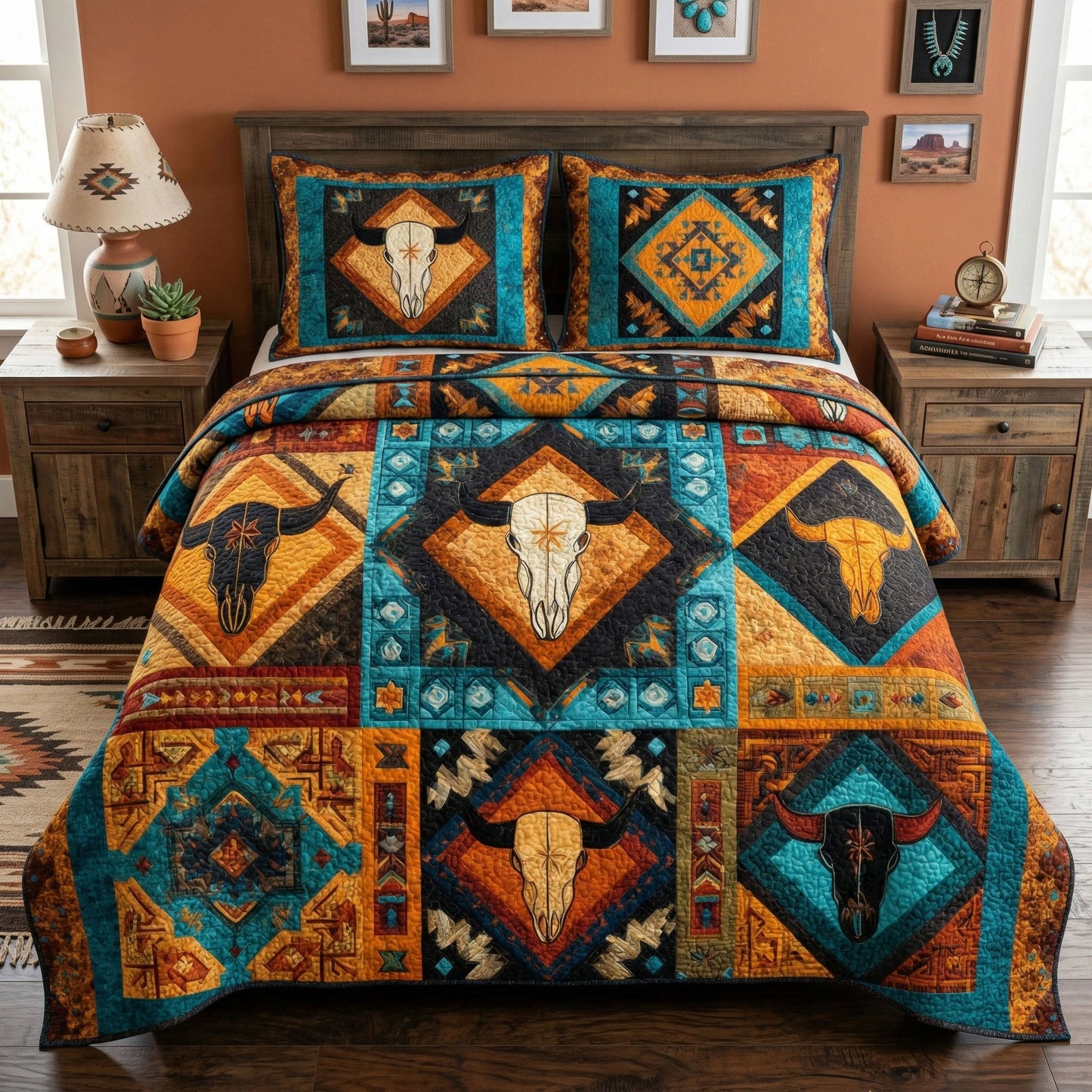 Rustic Skull 3-Piece Quilted Bedding Set NCU0NTD1682