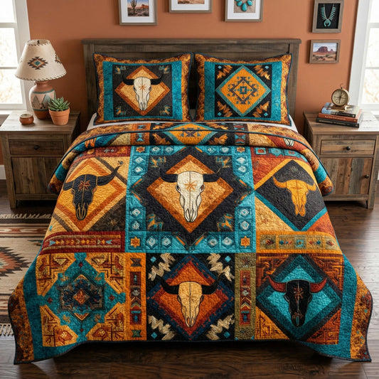 Rustic Skull 3-Piece Quilted Bedding Set NCU0NTD1682