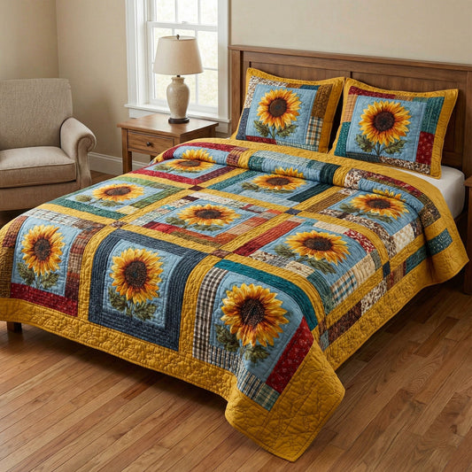 Rustic Sunflower 3-Piece Quilted Bedding Set NCU0NNT2998