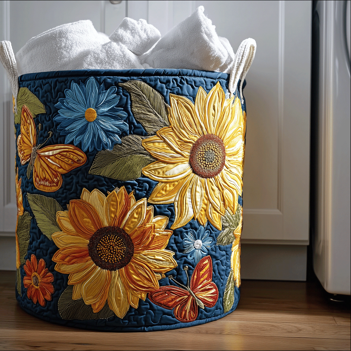 Rustic Sunflower Quilted Laundry Basket NCU0TH2902