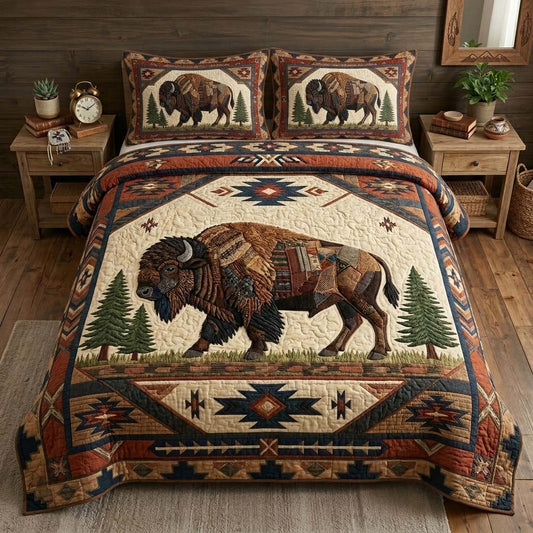 Rustic Trail Bison Heritage 3-Piece Quilted Bedding Set NCU0DQQ0484
