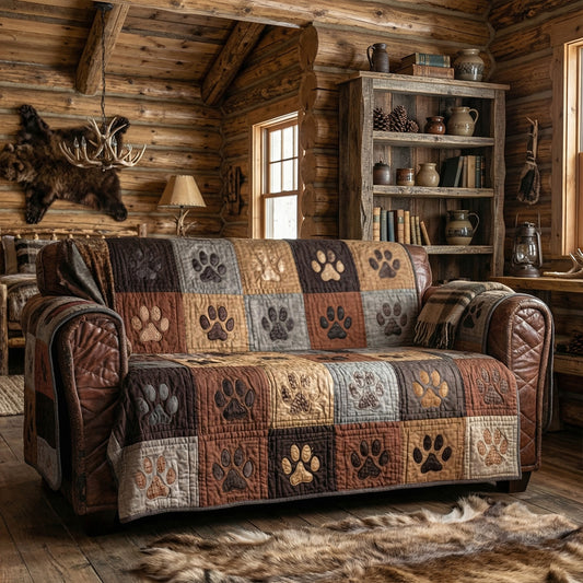 Rustic Trail Pawprints Quilted Sofa Cover NCU0PTT3030
