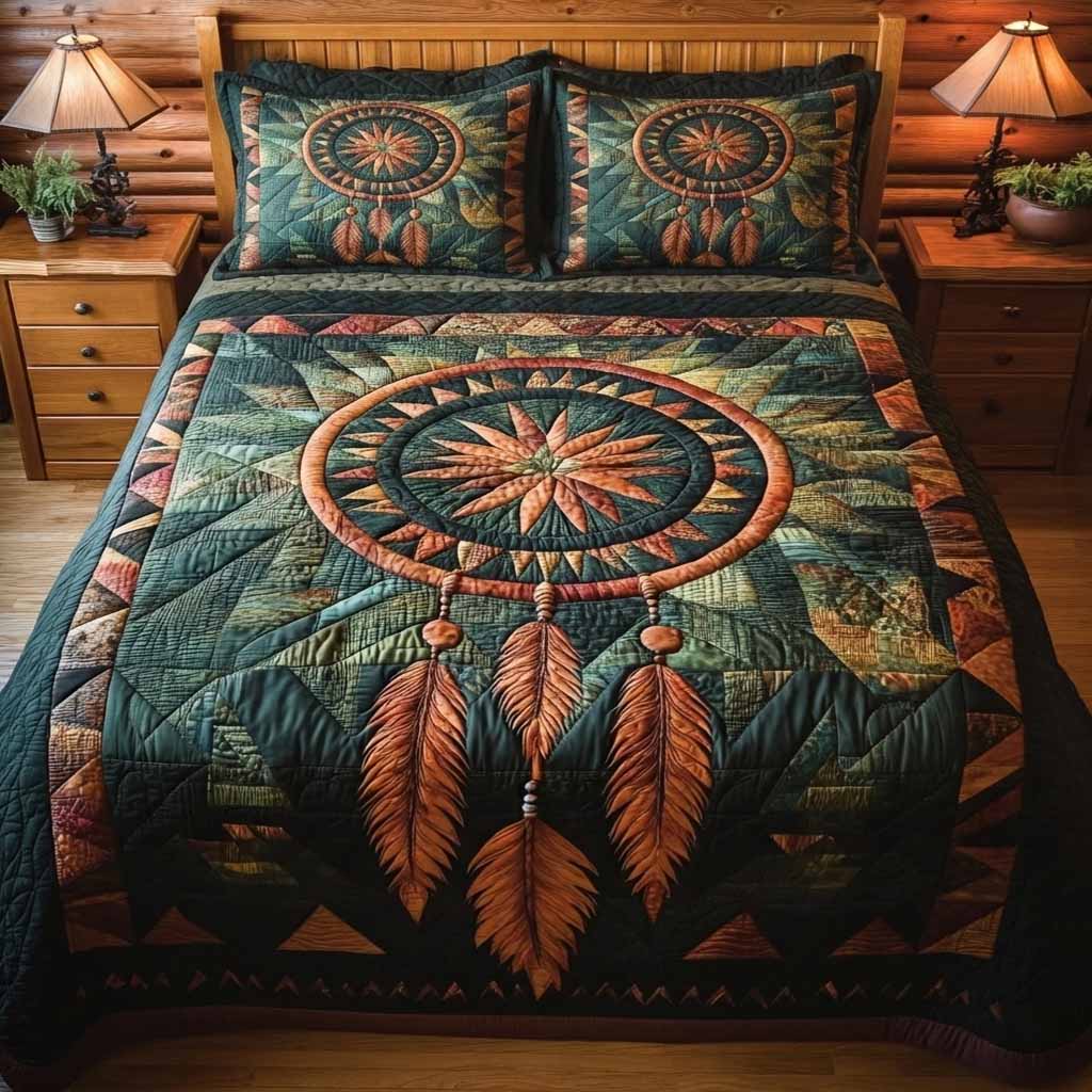 Rustic Tribal Compass 3-Piece Quilted Bedding Set NCU0NXD1620